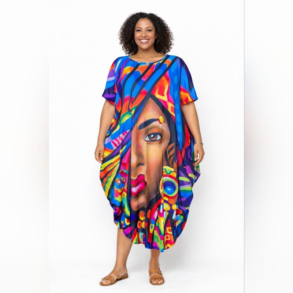 Blue and Red African Print Dress